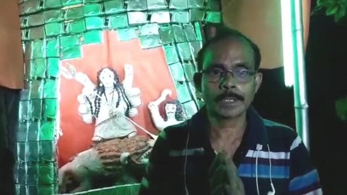 Amar Pal, mechanic from Belgharia, made handmade Durga and worship in Vishwakarma Puja Day Amar Pal, mechanic from Belgharia, made handmade Durga and worship in Vishwakarma Puja Day