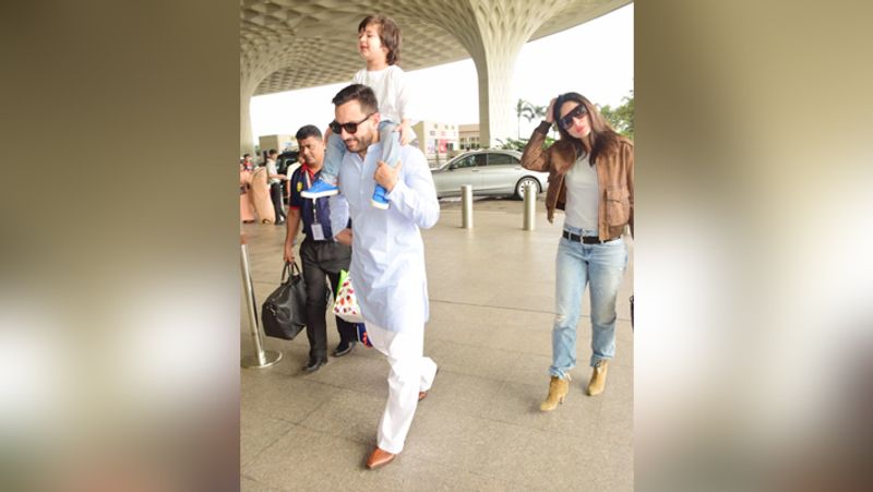 कैमरे को देख तैमूर ने शानदार पोज दिए और मुस्कुराते नजर आए। इस दौरान करीना ने जींस और ब्राउन कलर की जैकेट पहनी हुई थी और सैफ ने ब्लू एंड व्हाइट कलर का कुर्ता पायजामा पहना हुआ था।