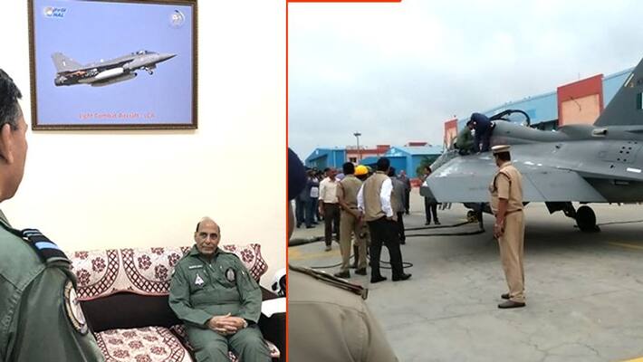 Bengaluru: Defence Minister Rajnath Singh flies LCA Tejas from HAL airport Bengaluru: Defence Minister Rajnath Singh flies LCA Tejas from HAL airport