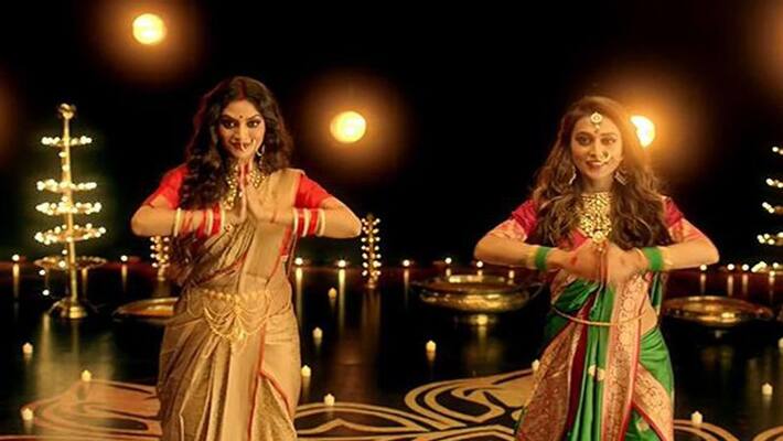 tmc mps nusrat jahan & mimi chakravarty dance durga puja theme song tmc mps nusrat jahan & mimi chakravarty dance durga puja theme song