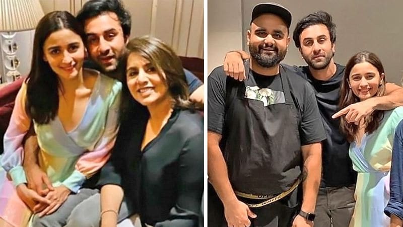 बर्थडे पार्टी के दौरान गर्लफ्रेंड आलिया भट्ट और मां नीतू कपूर के साथ रणबीर कपूर।