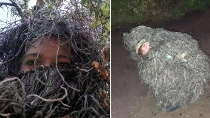 Woman dresses up as a bush to capture sisters wedding proposal Woman dresses up as a bush to capture sisters wedding proposal