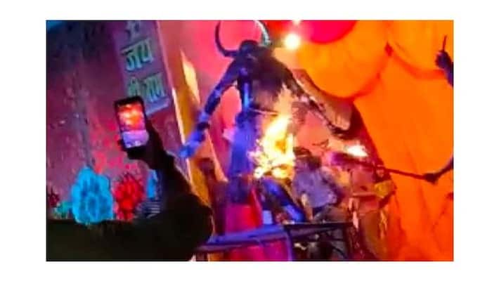artist playing tadka in a burning ramlila at mujaffarnagar artist playing tadka in a burning ramlila at mujaffarnagar
