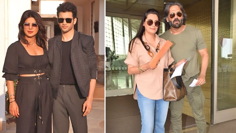 प्रियंका चोपड़ा अपनी फिल्म 'द स्काई इज पिंक' के प्रमोशन के दौरान ब्लैक ड्रेस में नजर आईं। इस दौरान प्रियंका काफी खूबसूरत लग रही थीं। दूसरी ओर सुनील शेट्टी पत्नी माना के साथ एयरपोर्ट के बाहर स्पॉट हुए।