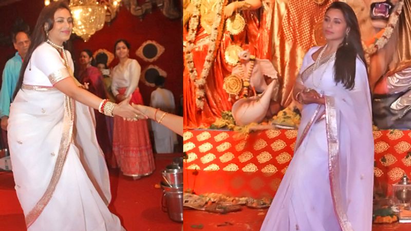 मां दुर्गा के दर्शन करने पहुंचीं रानी मुखर्जी।