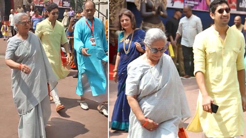 दुर्गा पूजा पांडाल के बाहर जया बच्चन।