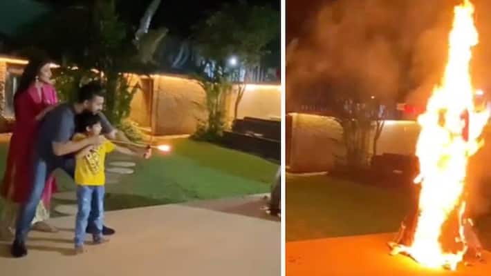 Shilpa Shetty Son viaan And husband raj kundra celebrated Dussehra to burns raavan video Shilpa Shetty Son viaan And husband raj kundra celebrated Dussehra to burns raavan video