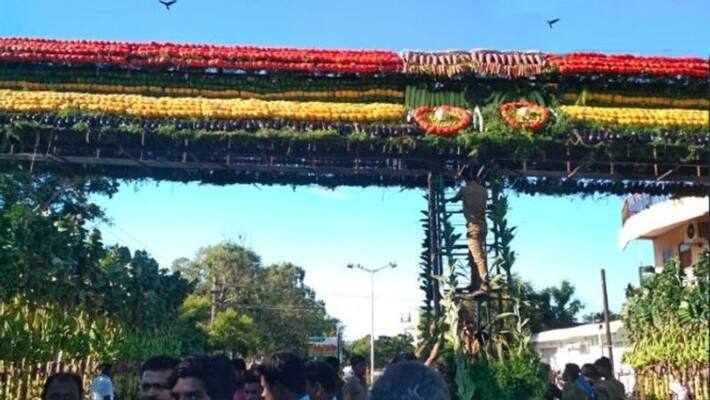 India has decorated a huge vegetables and fruits gate to welcome Xi Jinping India has decorated a huge vegetables and fruits gate to welcome Xi Jinping