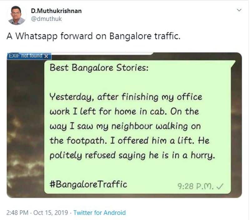 Twitterati watches on with laughter as #BengaluruTraffic comes to halt