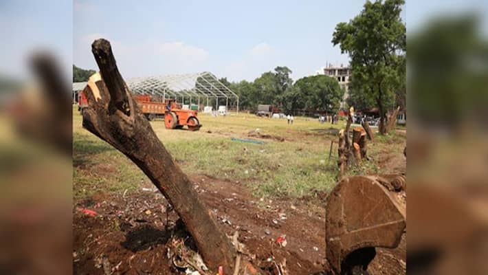 opposition blames bjp for cutting down trees for rally opposition blames bjp for cutting down trees for rally