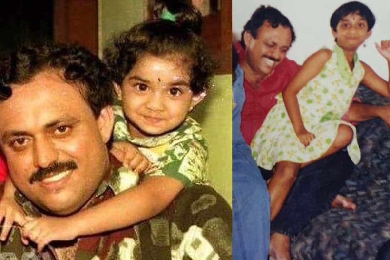 తన తండ్రి సురేష్ తో చిన్నతనంలో అల్లరి చేస్తూ ఫోటోలకు ఫోజిచ్చిన కీర్తి సురేష్