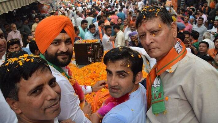 cricketer and bjp mp gautam gambhir did road show campaign for sandeep singh in haryana cricketer and bjp mp gautam gambhir did road show campaign for sandeep singh in haryana