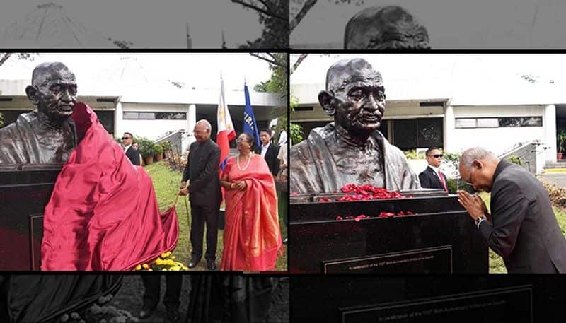 President Ram Nath Kovind unveils sculpture of Mahatma Gandhi in Philippines
