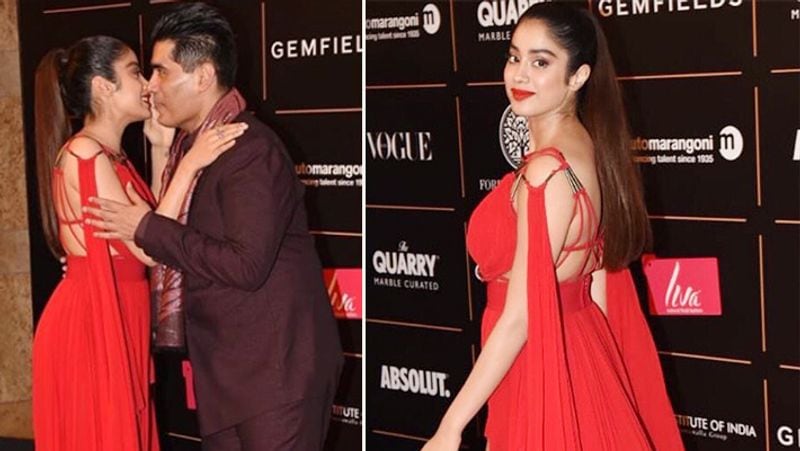 इस इवेंट के दौरान श्रीदेवी की बेटी जाह्ववी कपूर रेड गाउन में नजर आईं।