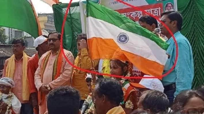 Reverse national flag in bjps sankalpa yatra Reverse national flag in bjps sankalpa yatra