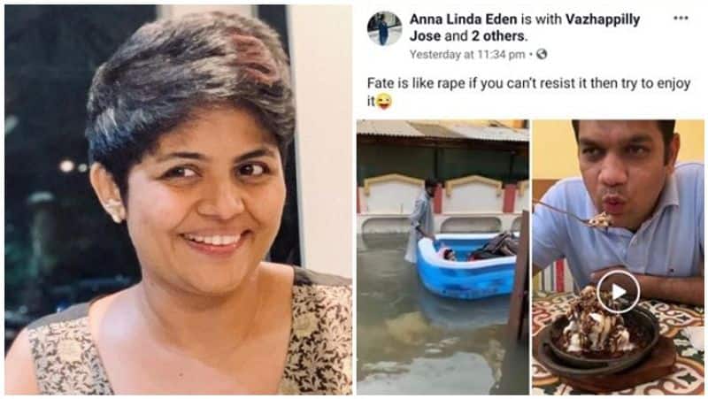 Anna Linda Eden, wife of Ernakulam Member of Parliament Hibi Eden, has expressed regret for a Facebook post