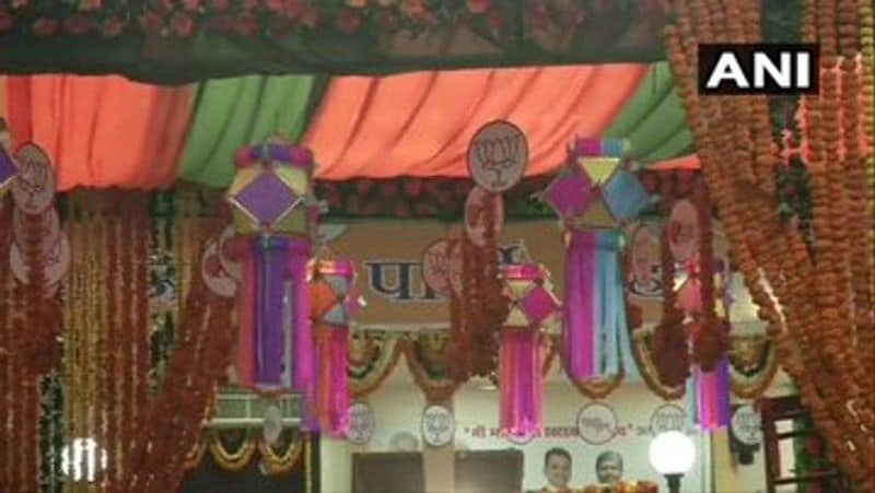 Mumbai BJP state office decorated ahead of counting of votes for maharashtra election