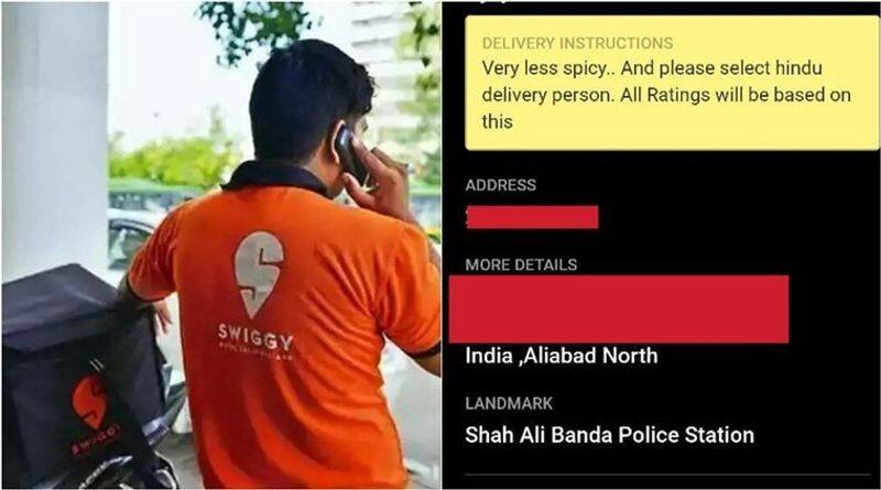 swiggy complaint against religions idology person for he ignoring  muslim delivered food