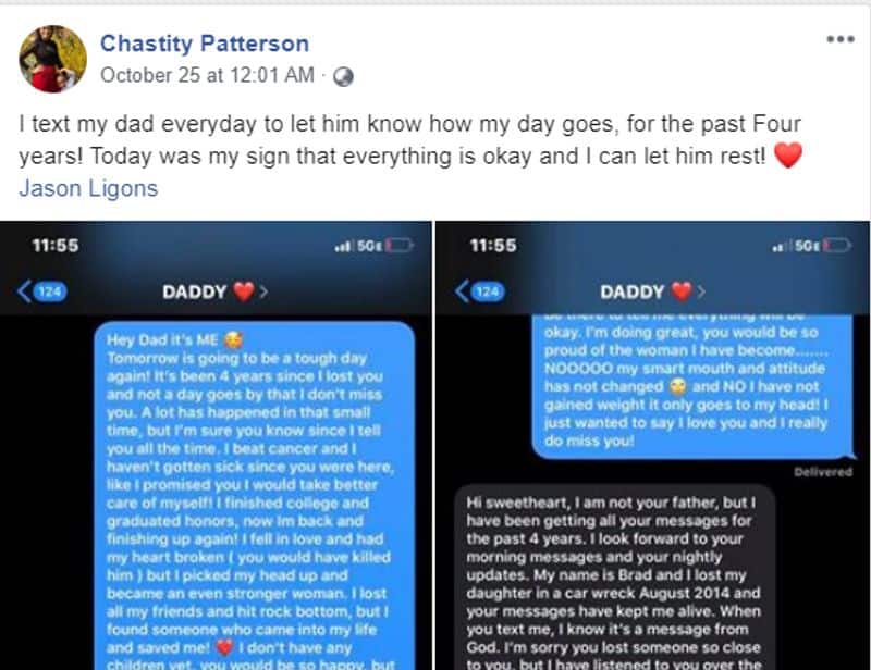 daughter sends message to dead fathers number for four years, gets reply one day
