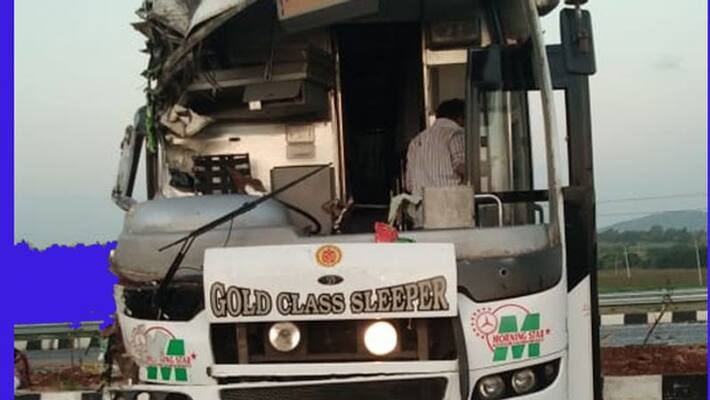 Lorry Collided into Private Bus In Davangere Lorry Collided into Private Bus In Davangere