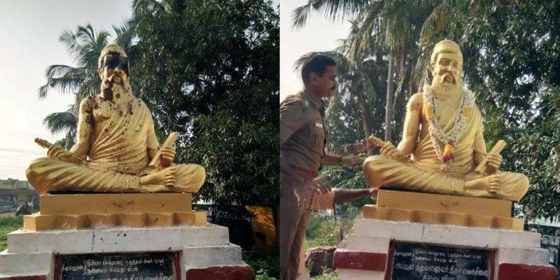 bjp workers worshipped thiruvallur statue in thanjavur
