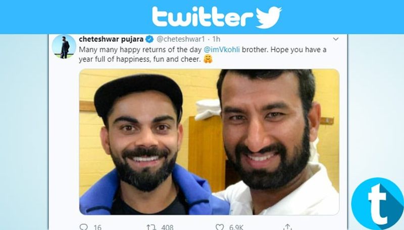 দলের নেতাকে টুইট করে জন্মদিনের শুভেচ্ছা জানিয়েছেন টিম ইন্ডিয়ার টেস্ট দলের নাম্বার থ্রি চেতেশ্বর পূজারা। তাঁর ও বিরাটের ছবি টুইট করে পূজারা আগামী দিনে বিরাটের সাফল্য কামান করেছেন। বিরাটের নেতৃত্বে ভারত এক নম্বর টেস্ট দল হয়েছে। আর সেই লড়াইতে বিরাটের অন্যতম ভরসা ছিলেন পূজি।