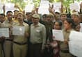 Police personnel stage protest outside headquarters in Delhi seeking justice, equality