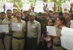 Police personnel stage protest outside headquarters in Delhi seeking justice, equality