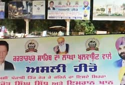Kartarpur corridor Posters hailing Pakistan PM Imran Khan Congress leader Navjot Singh Sidhu erected