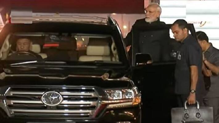 PM narendra modi spotted with a new generation Toyota Land Cruiser car PM narendra modi spotted with a new generation Toyota Land Cruiser car