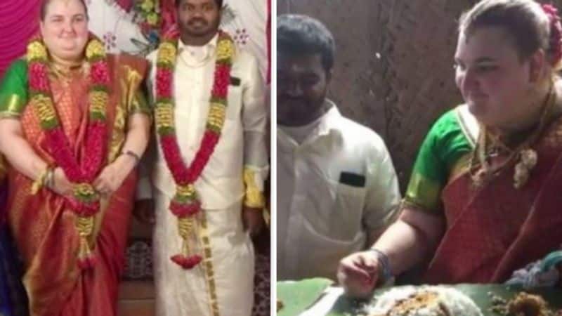 usa lady get married with karaikudi tamilian and marriage photos goes viral in the social media