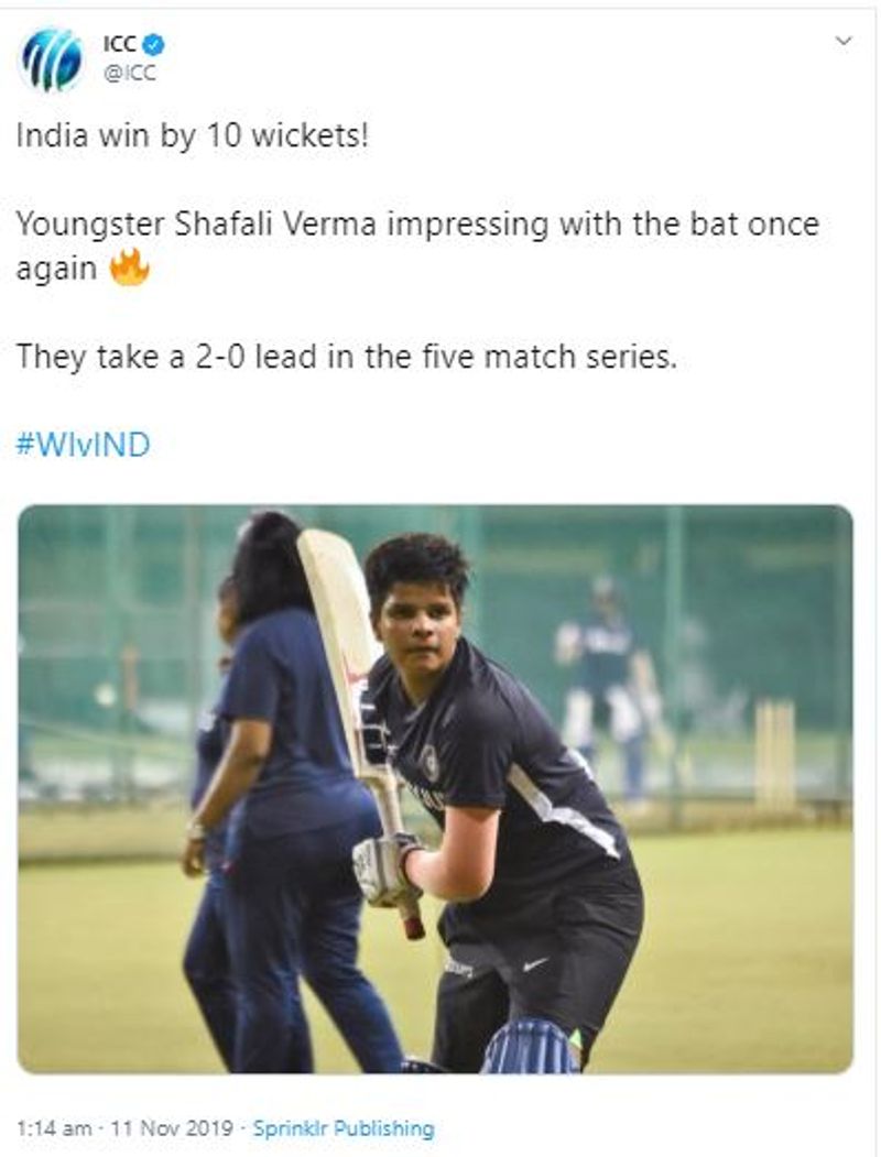 Shefali's second half-century against West Indies, India won by 10 wickets