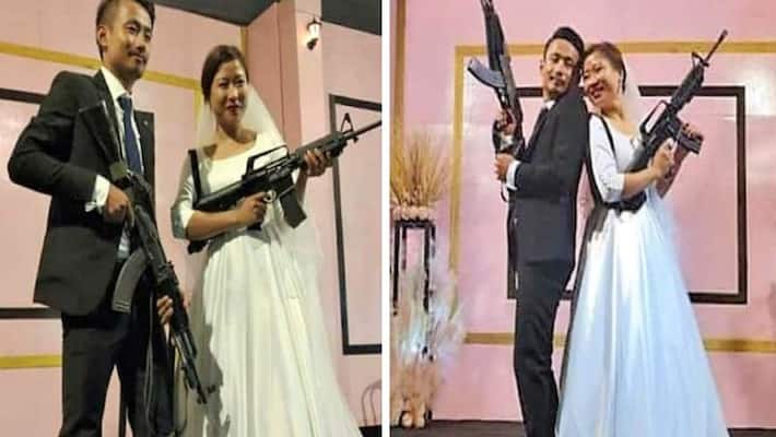 Nagaland rebel leaders son wedding pics couple pose with assault rifles Nagaland rebel leaders son wedding pics couple pose with assault rifles