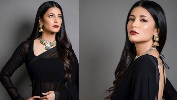 Shruti Haasan beautiful stylish black sari Shruti Haasan beautiful stylish black sari