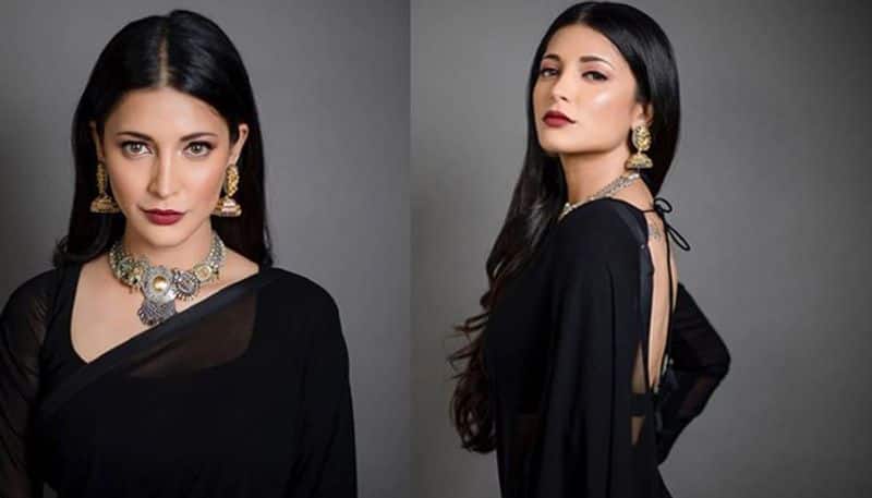 Shruti Haasan beautiful stylish black sari