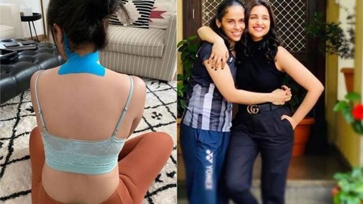 Parineeti Chopra injures neck on Saina Nehwal biopic sets, shares pic Parineeti Chopra injures neck on Saina Nehwal biopic sets, shares pic