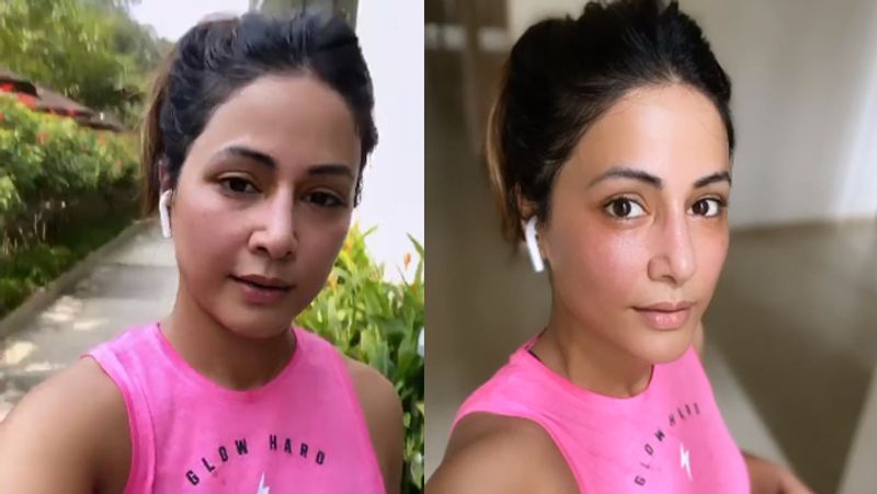 hina khan angry and sweating hard in gym