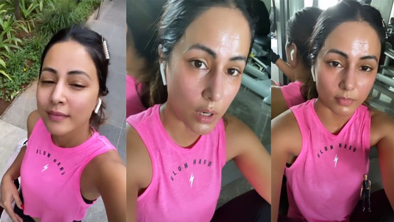 hina khan angry and sweating hard in gym