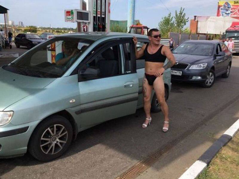 A Russian petrol pump offered free fuel to people wearing bikini and it did not go well