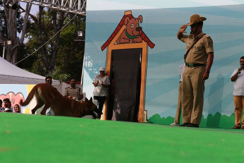 The Police Dog Show was done in association with City Armed Reserve - Karnataka Police in the presence of the ACP who demonstrated a Belgian Malinois Dog Demonstration.