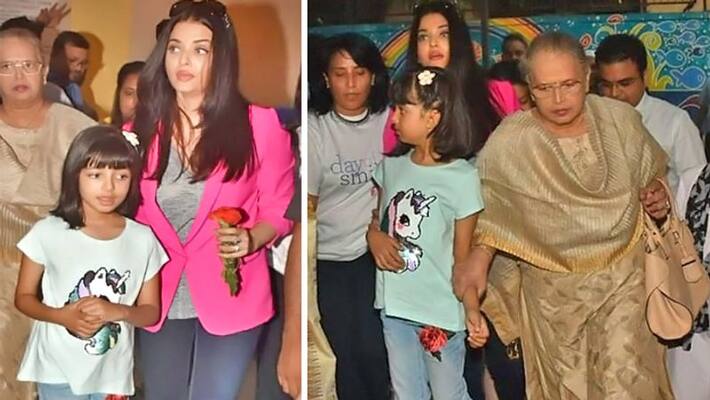 Aaradhya with Mom Aishwarya and Nani Vrinda at an event Aaradhya with Mom Aishwarya and Nani Vrinda at an event