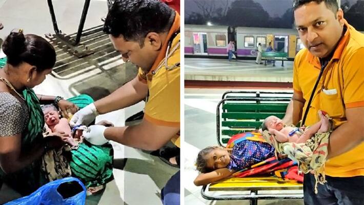 woman gives birth to a child at Panvel railway station in Maharashtra woman gives birth to a child at Panvel railway station in Maharashtra