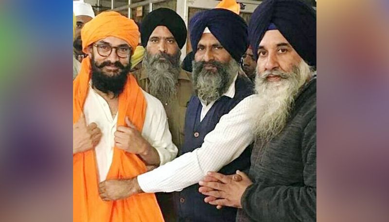 Aamir khan Lal Singh Chaddha Spotted at gurudwara bhatta sahib punjab in kesari colour pagdi