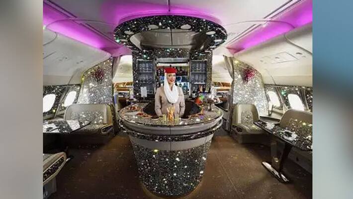 Emirates airlines flight a380 lounge decorated with diamonds Emirates airlines flight a380 lounge decorated with diamonds