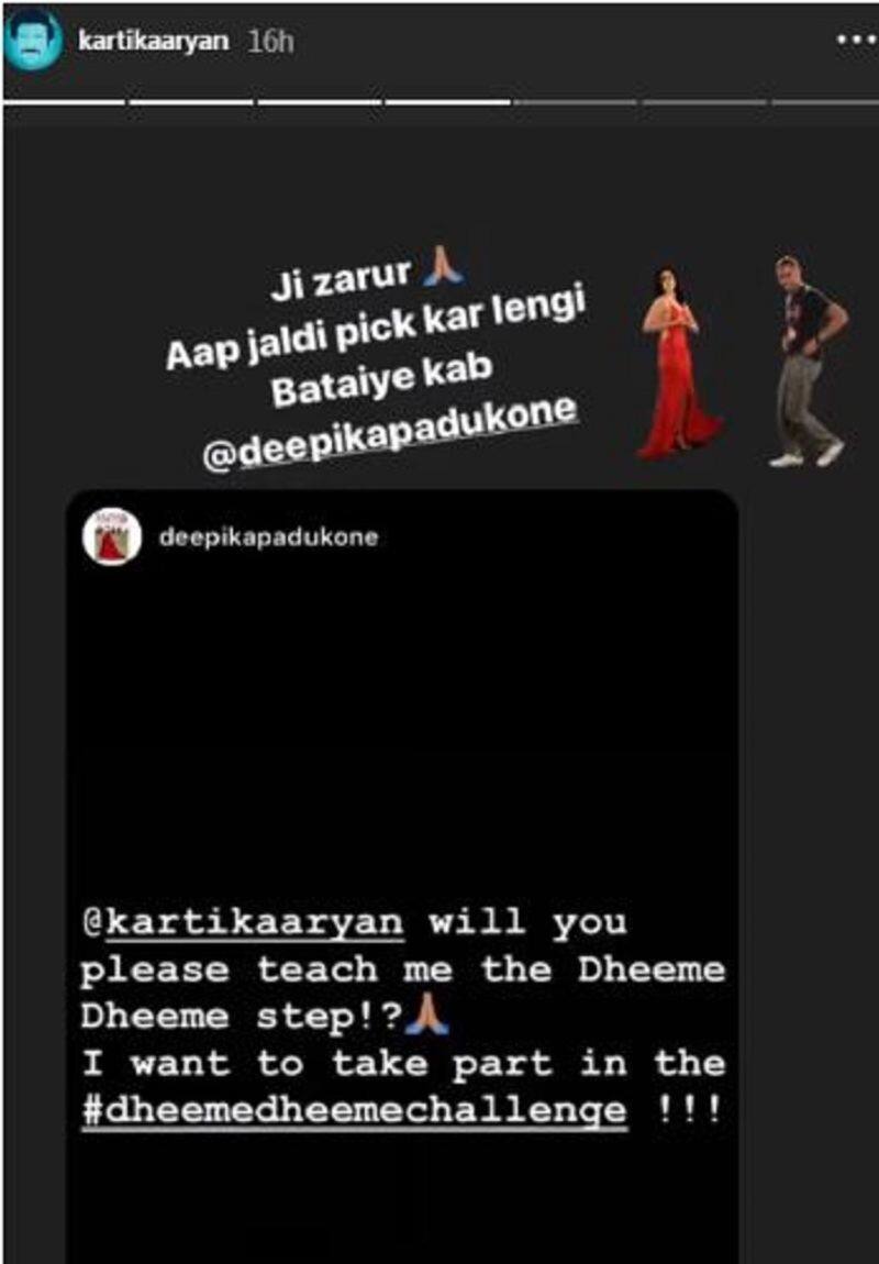 Deepika Padukone seeks Kartik Aaryan help for Dheeme Dheeme  step