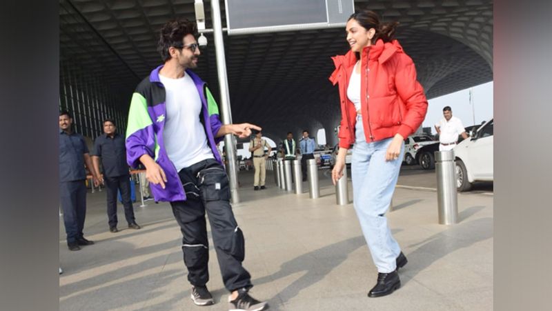 kartik Aaryan Danced With Deepika padukone on Pati patni aur Woh Song Dheeme Dheeme at airport