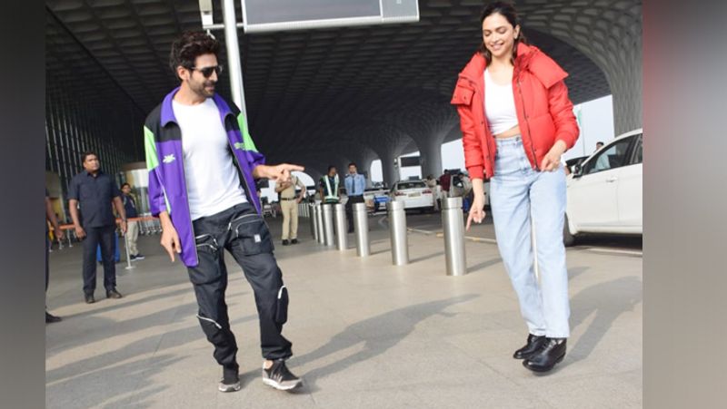 kartik Aaryan Danced With Deepika padukone on Pati patni aur Woh Song Dheeme Dheeme at airport