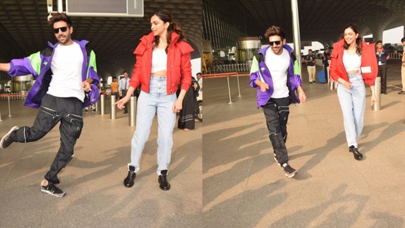 kartik Aaryan Danced With Deepika padukone on Pati patni aur Woh Song Dheeme Dheeme at airport