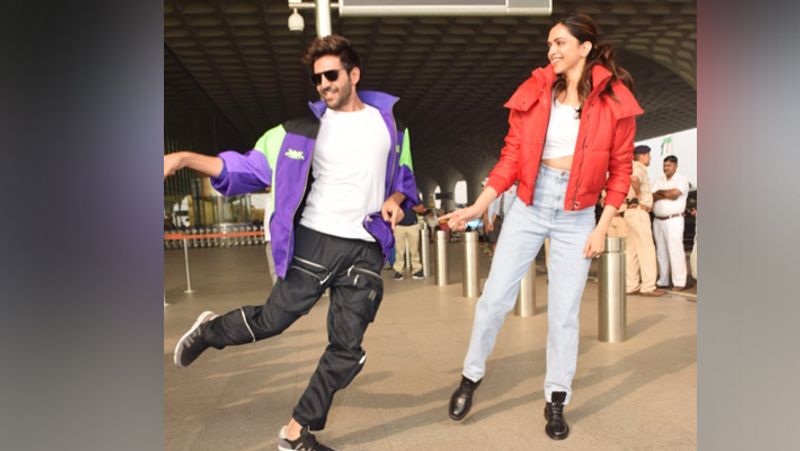 kartik Aaryan Danced With Deepika padukone on Pati patni aur Woh Song Dheeme Dheeme at airport