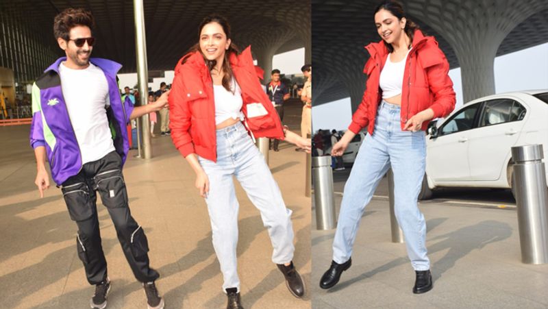 kartik Aaryan Danced With Deepika padukone on Pati patni aur Woh Song Dheeme Dheeme at airport